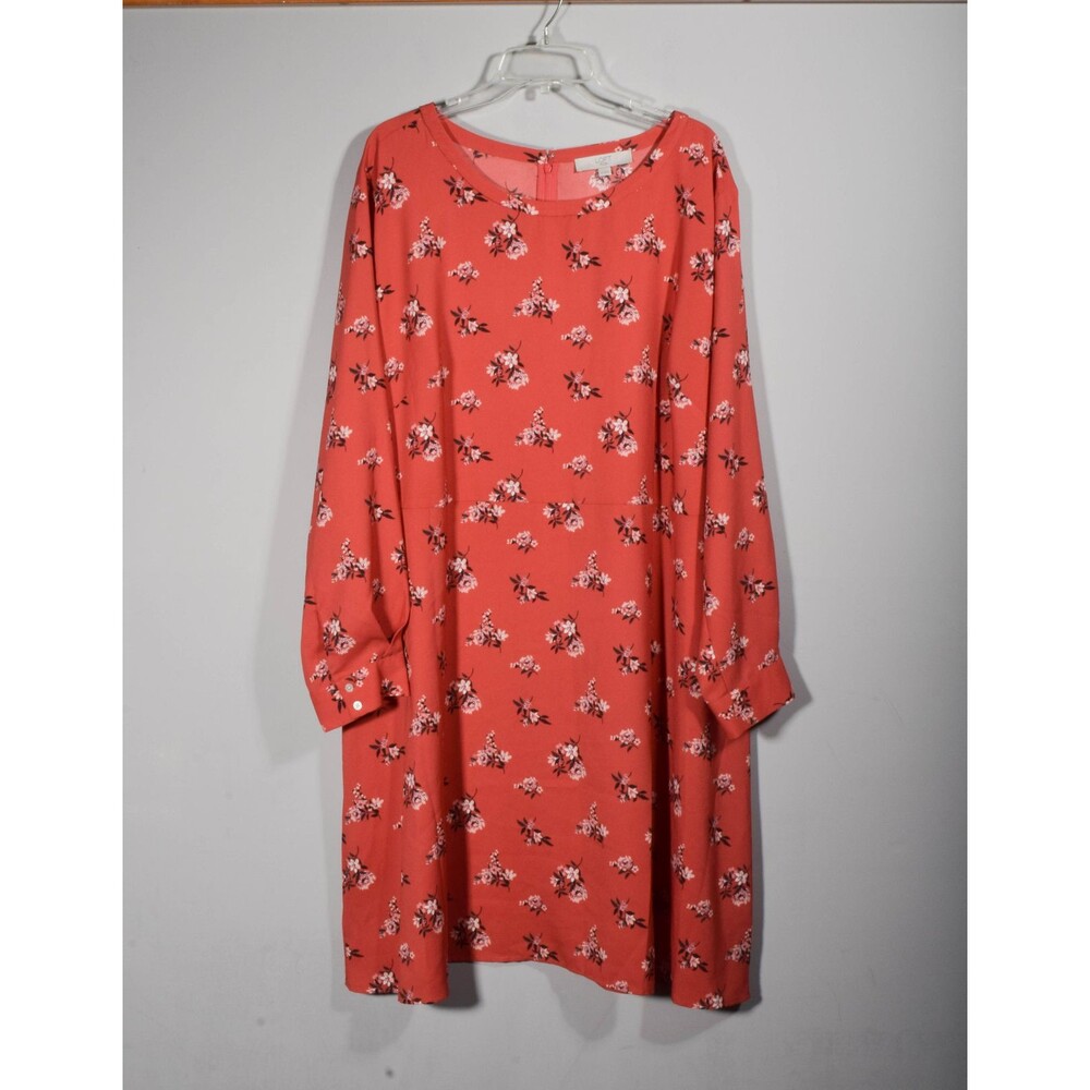 Loft Plus Salmon Pink Floral Long Sleeve Flare Knee Length Dress Sz 26